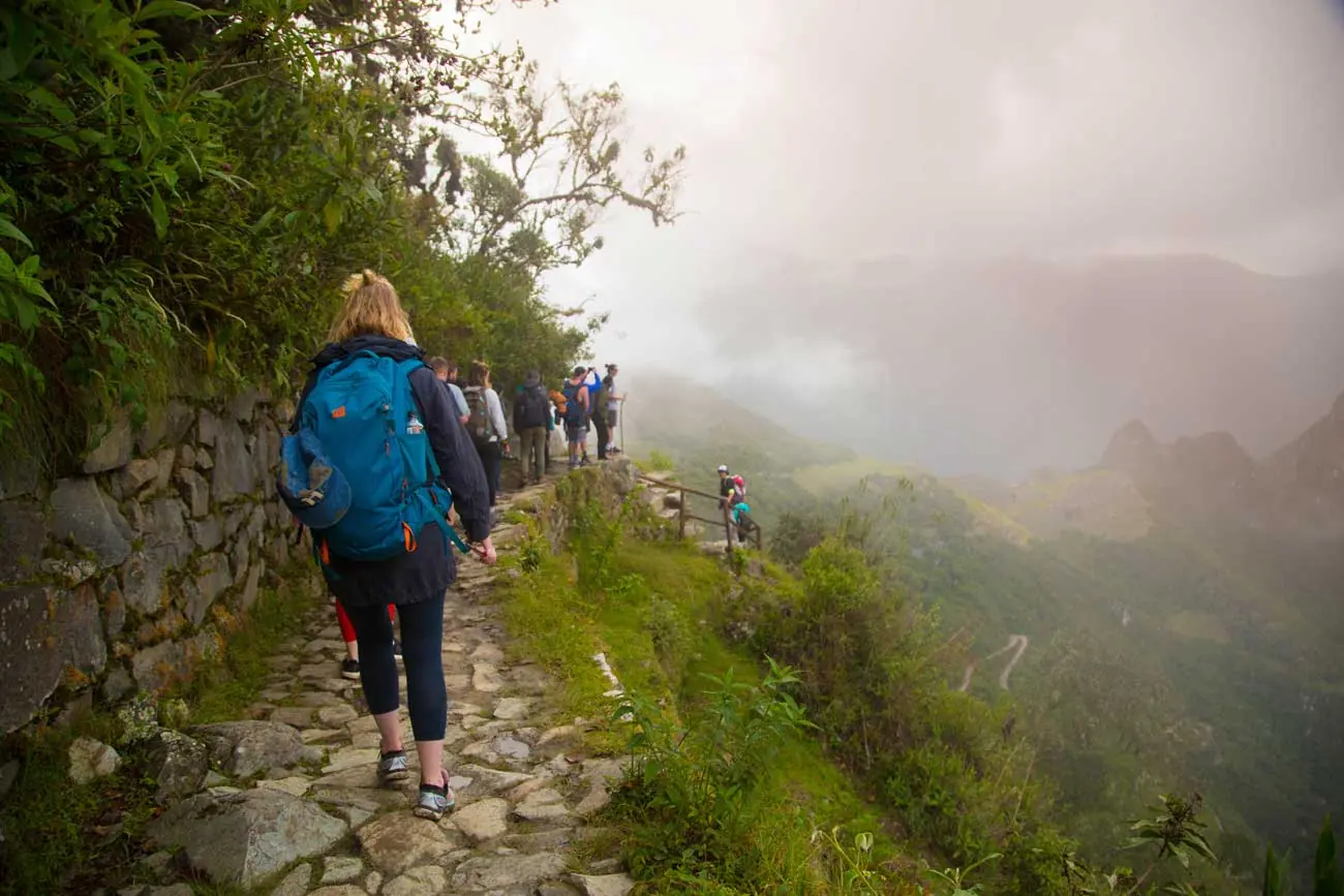 Hikers on the final stretch of the Inca Trail toward the Sun Gate