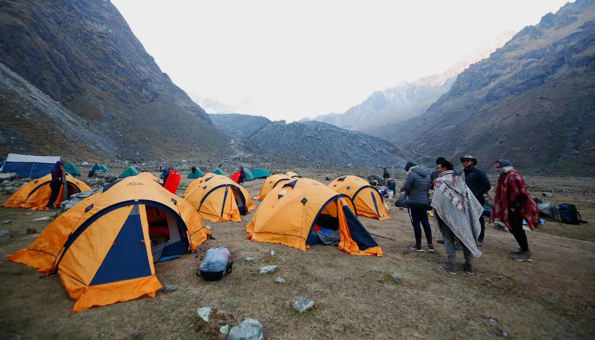 Soraypampa campsite in the valley below Salkantay on the Salkantay and Inca Trail trek