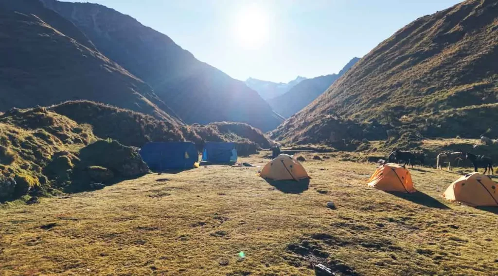 Campsite in an Andean valley on the 7-day Salkantay and Inca Trail trek